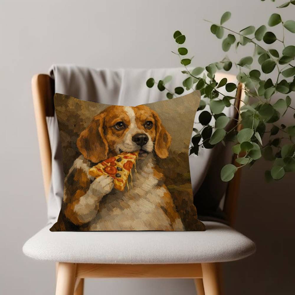 Funny Cute Puppy Eating Pizza Animal Cushion Cover Inches Farmhouse Decor Home Throw Pillow Covers for Couch Decorations