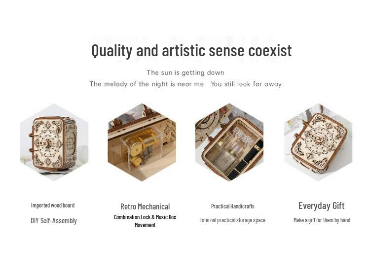 DIY Wood Treasure Box G612: 3D Puzzle, Password Protected, Music Box Gift for Kids