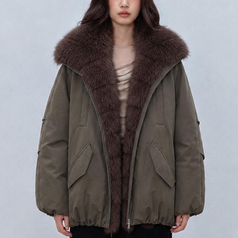 Damen Parka Jacke mit Kunstpelzkragen Reißverschluss Warm Locker Winter Dicke Oberbekleidung