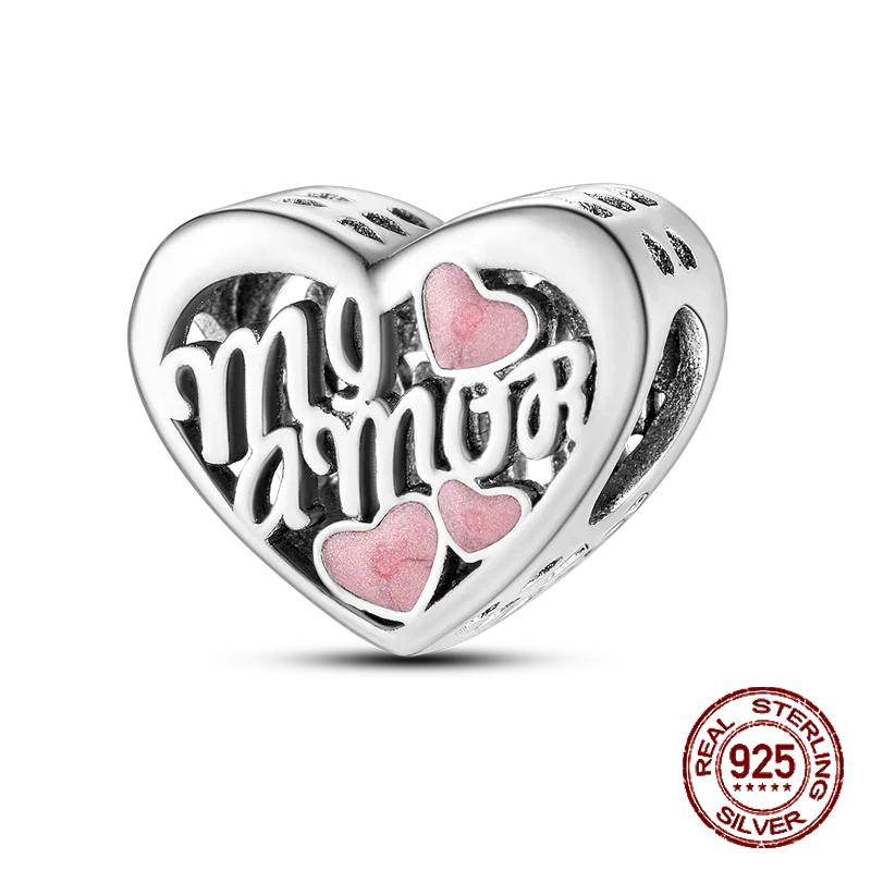 Copper Heart Shaped Daughter Mom Charm Beads Fit 4Mm Hole Diameter Bracelets Fine Diy Mother'S Day Jewelry Gift