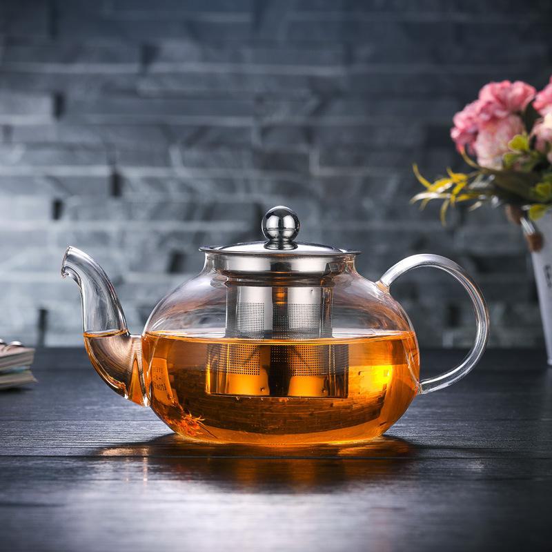 High Borosilicate Heat-Resistant Glass Teapot with Stainless Steel Filter for Home Tea Brewing
