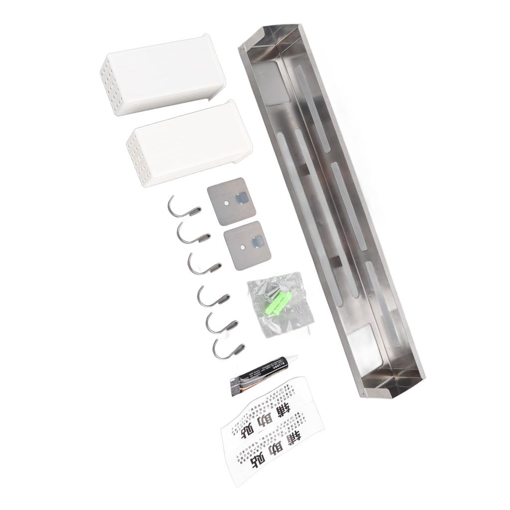 40cm Kitchen Knife Rack Punch Free Stainless Steel Wall Mounted Multifunction Kitchen Utensil Hanger for Home Brushed