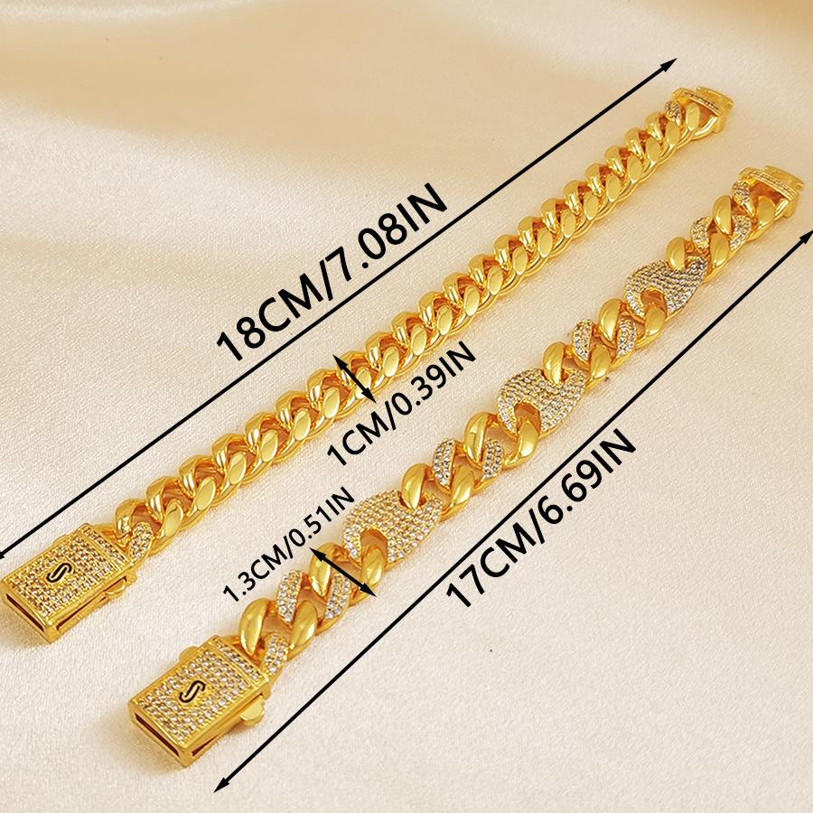 European & American Cuban Bracelet: Diamond Inlaid 24K Gold-Plated Chain for Men & Women in Hip Hop Style