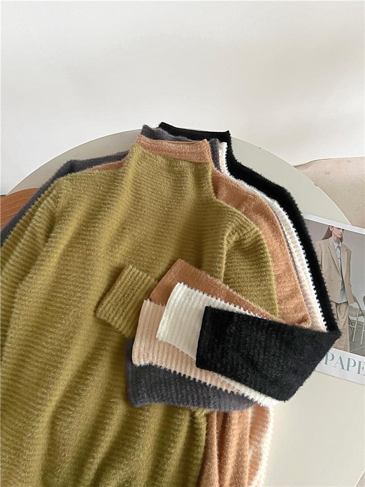 Mink Velvet Lace Flocked Slim Fit High Collar Women's Top - 2022 Winter Style