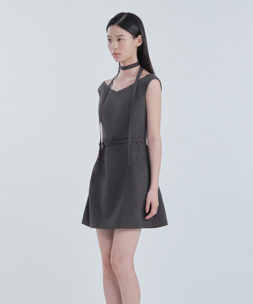 Mausolleum Sienna Semi Off-Shoulder Mini Dress - Charcoal