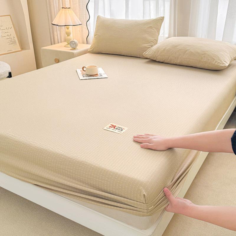 Class A Solid Color Double-Layer Crinkled Gauze Fitted Sheet - Naked Sleep Friendly & Machine Washable