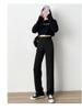 Women's Summer Wide-Leg Drape Pants - Black Straight Trousers