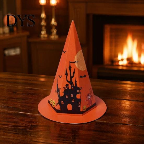 Foldable Party Gift Boxes Halloween Candy Box for Kids, Witch Hat Shaped Cardboard Container, Chocolate Packaging Parties Treat or Trick Cookie Snack
