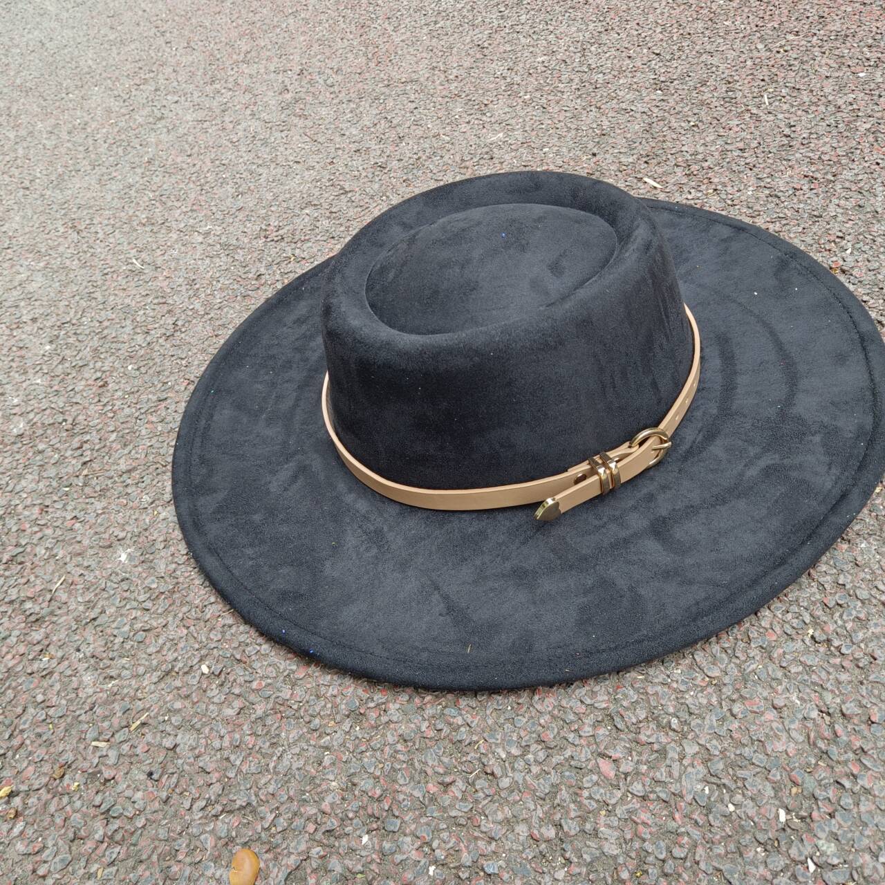 Pork Pie Hut Nubuklederhut Fedora Hut 9,5 cm Neuer Materialgürtel Zubehör Hut Herrenhut Damenhut Gorras Para Hombres 56 -58cm black