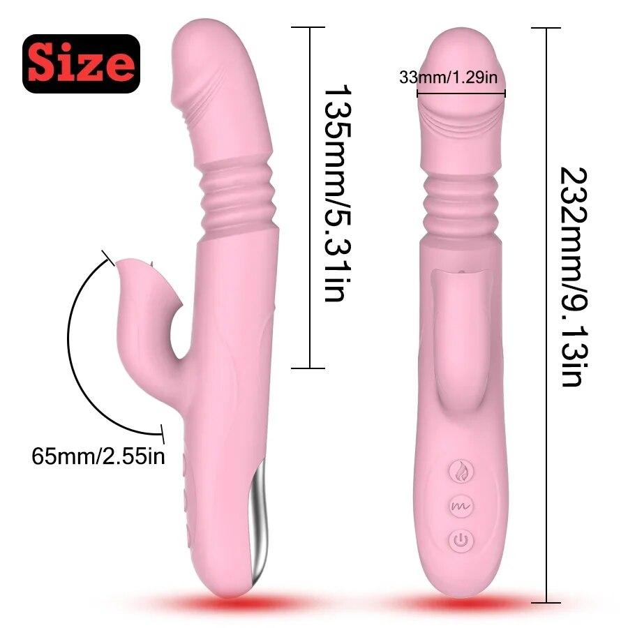 Double Tongue Vibrating Dildo with Warming Telescopic Rotating Vibrator for Woman Anal Vaginal Clitoris Stimulator Sex Toys