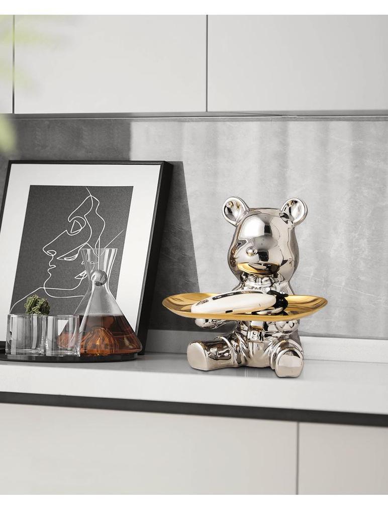 Elegant Ceramic Bear Storage Tray & Piggy Bank - Hallway Shoe Cabinet & Living Room Decor