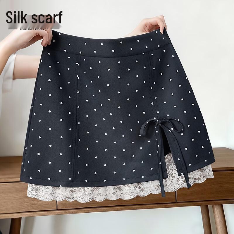 Women s High-Waist Polka Dot A-Line Skirt L