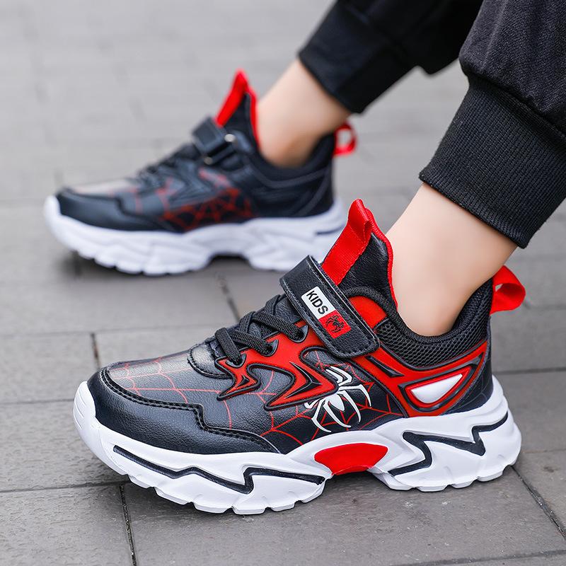 Boys' running shoes, Spiderman children's shoes, 2024 spring and autumn leather children's shoes, lightweight sneakers for elementary school students