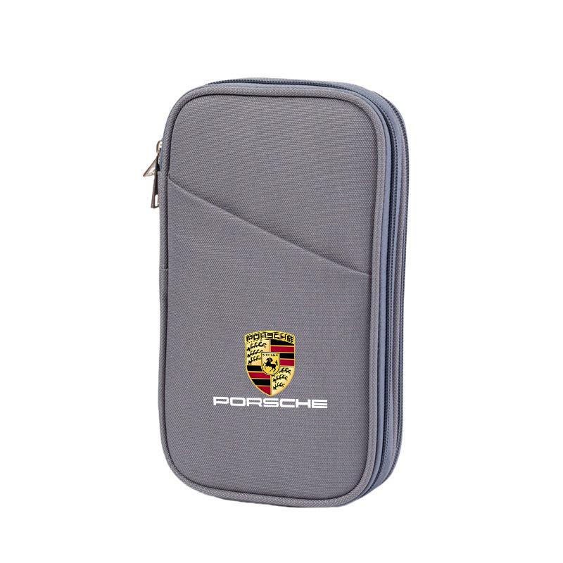 1PC Car Emblem Storage Bag USB Charger Cable Headphones Box for Porsche Panamera Cayenne Taycan 911 718 Macan Carrera-GT 928 968