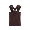 Kaslead New Arrival Women's Fashion Style Gold Inlaid Wide Shoulder Strap Hanging Collar Knitting Tops 4938116