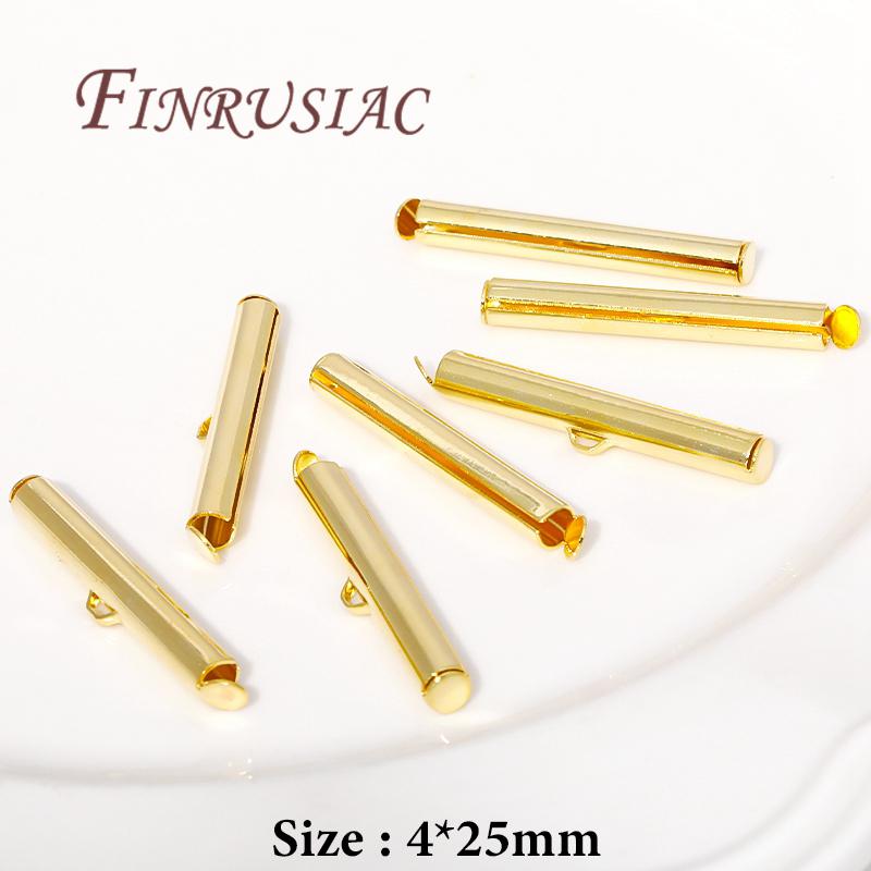 18K Gold Plated Crimp End Beads Slide End Clasp Buckles Tubes Slider End Caps Connectors For Jewelry Making DIY Accessories