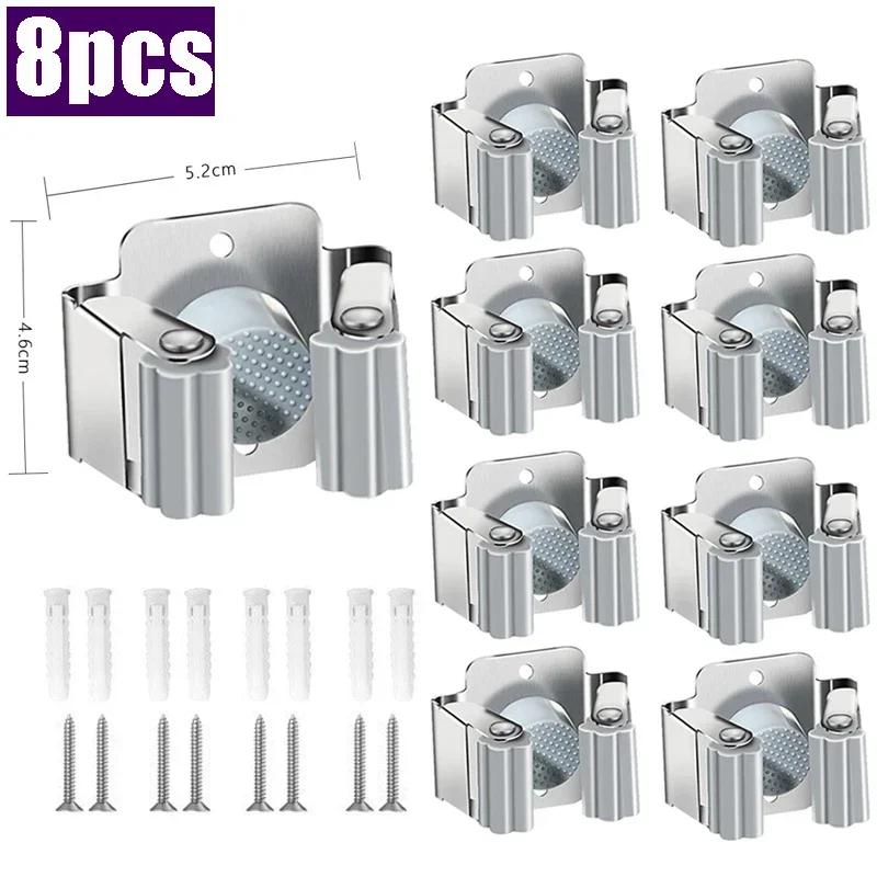 Hook Accessories Stainless Steel Mop Brush Broom Hanger Fixed Rack Mop Clip Holder Wall Mounted Kitchen Bathroom Organizer Shelf