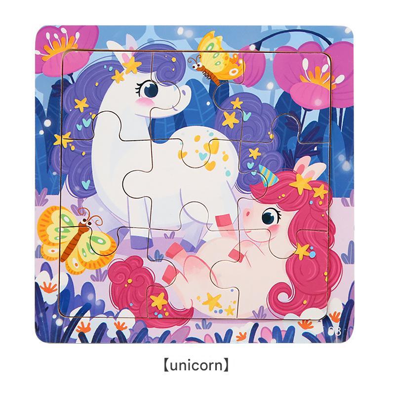 9-Piece Wooden Children'S Jigsaw Puzzle Toy For Early Childhood Education Cartoon Animal Transportation Cognitive Puzzle