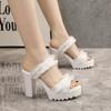 Comemore Thick Heeled Fish Mouth Sandals Summer Slip On Platform Slippers Womem's Shoes Lace High-heel Sandales
