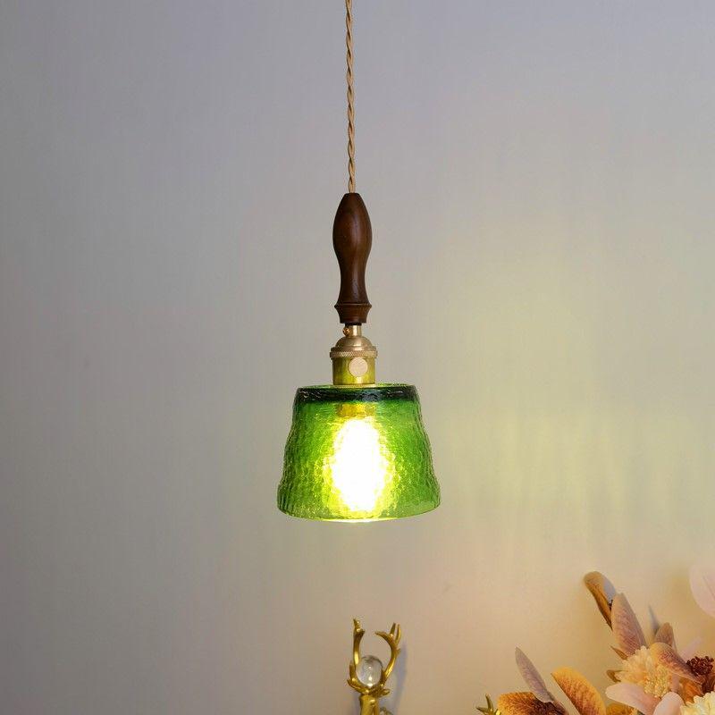 Japanese Walnut Brass Glass Pendant Light for Bar, Restaurant, Bedside, Display, Entrance, Study, Bedroom