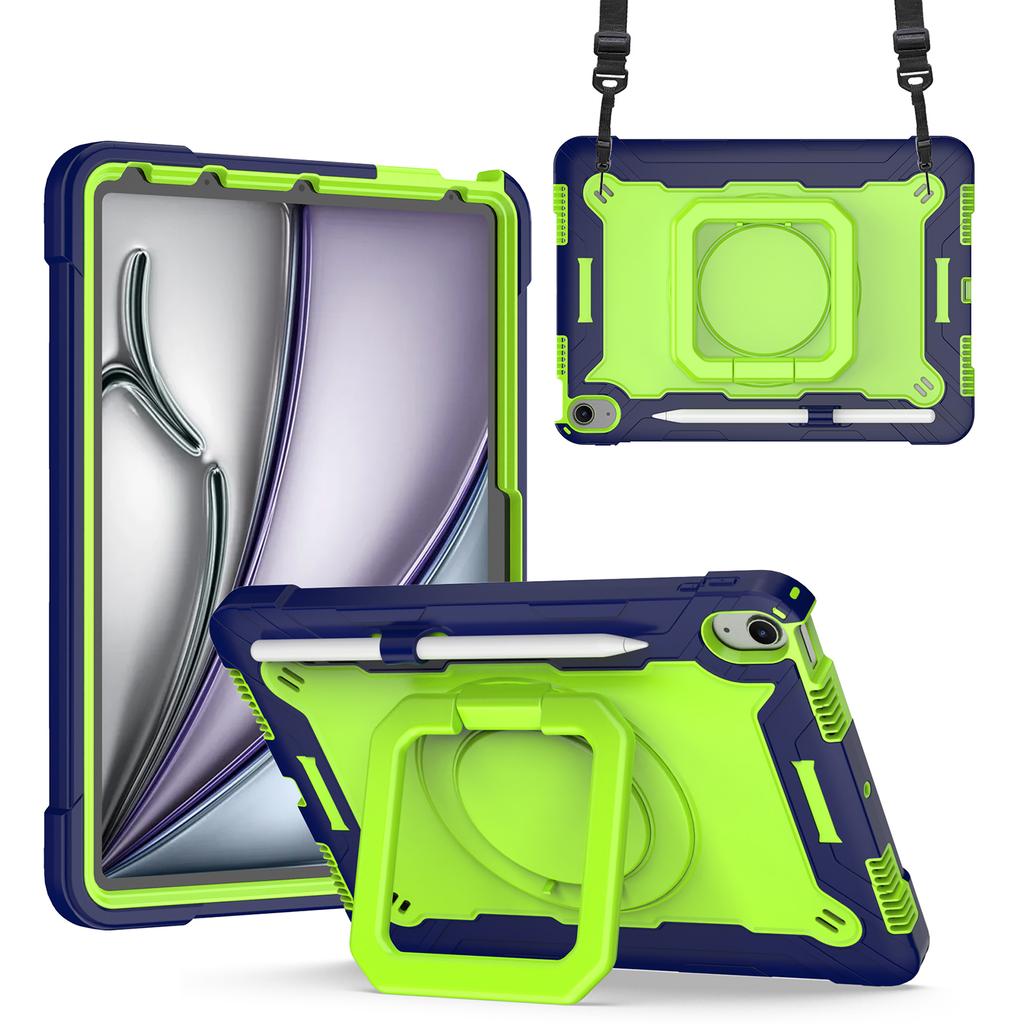 For iPad Air 11 (2025)/(2024) Case with Shoulder Strap PC+Silicone Hand Grip Kickstand Tablet Cover
