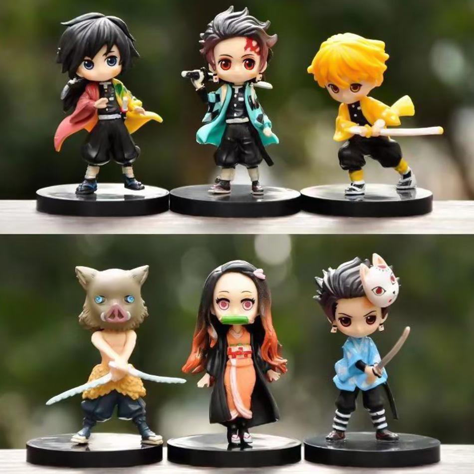 Anime 6pcs/set Demon Slayer Figure Kimetsu No Yaiba PVC Q Posket Kamado Tanjirou Kamado Nezuko Agatsuma Kids Toys Gift In Stock