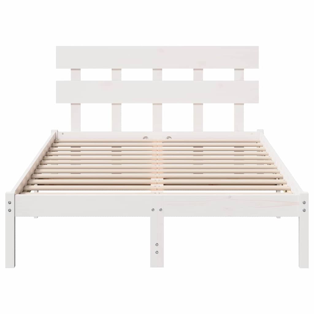 White Bed Frame with Headboard 120 x 190 cm Solid Pine Wood