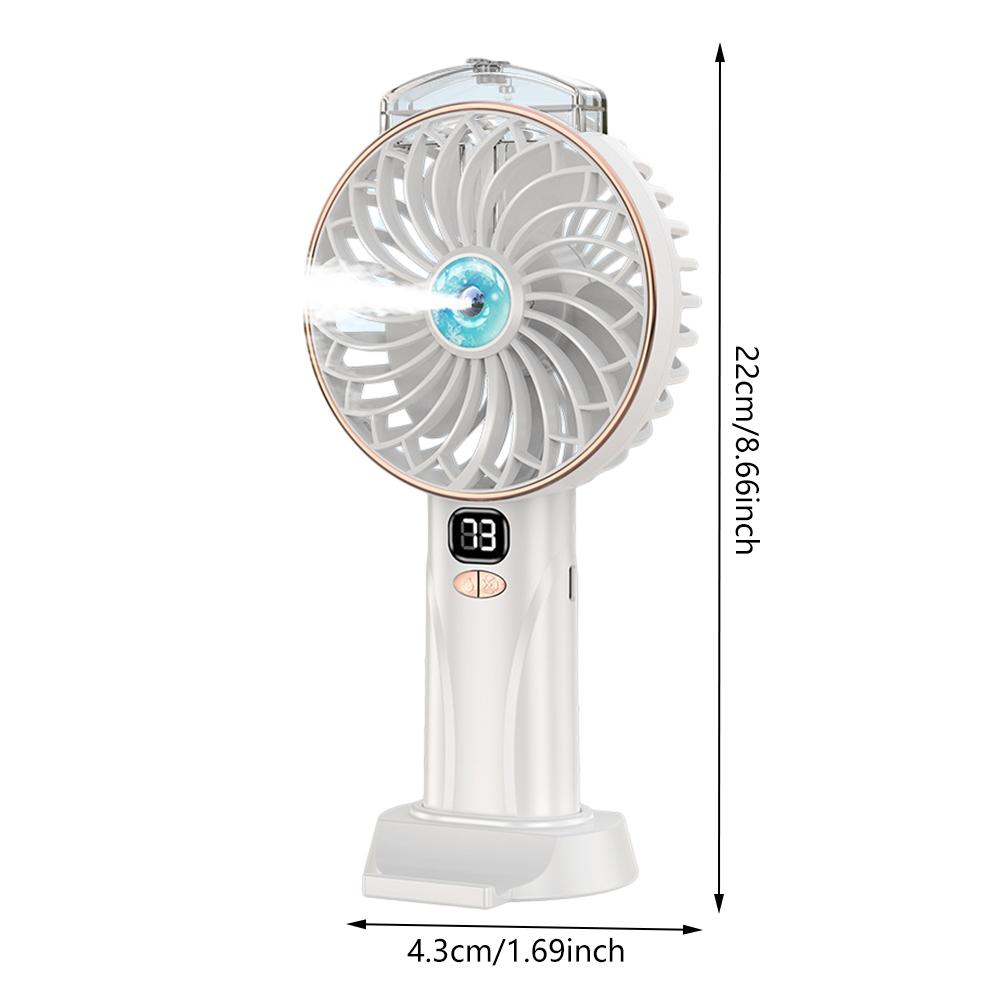 Digital Display Cooling Electric Fan 4000mAh Water Spray Mini Fan 5 Speed Humidifying Table Fan Spray Handheld Fan for Home Dorm