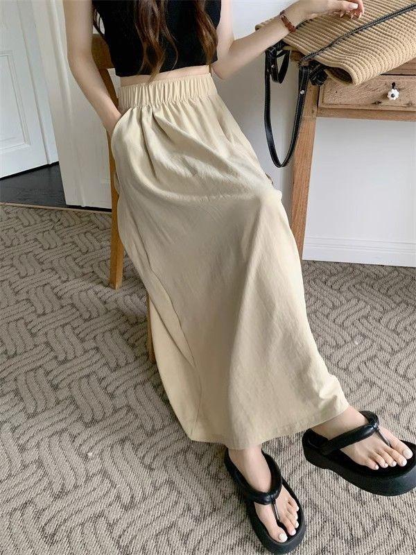 Yamamoto Autumn High-Waist Pleated A-Line Midi Skirt