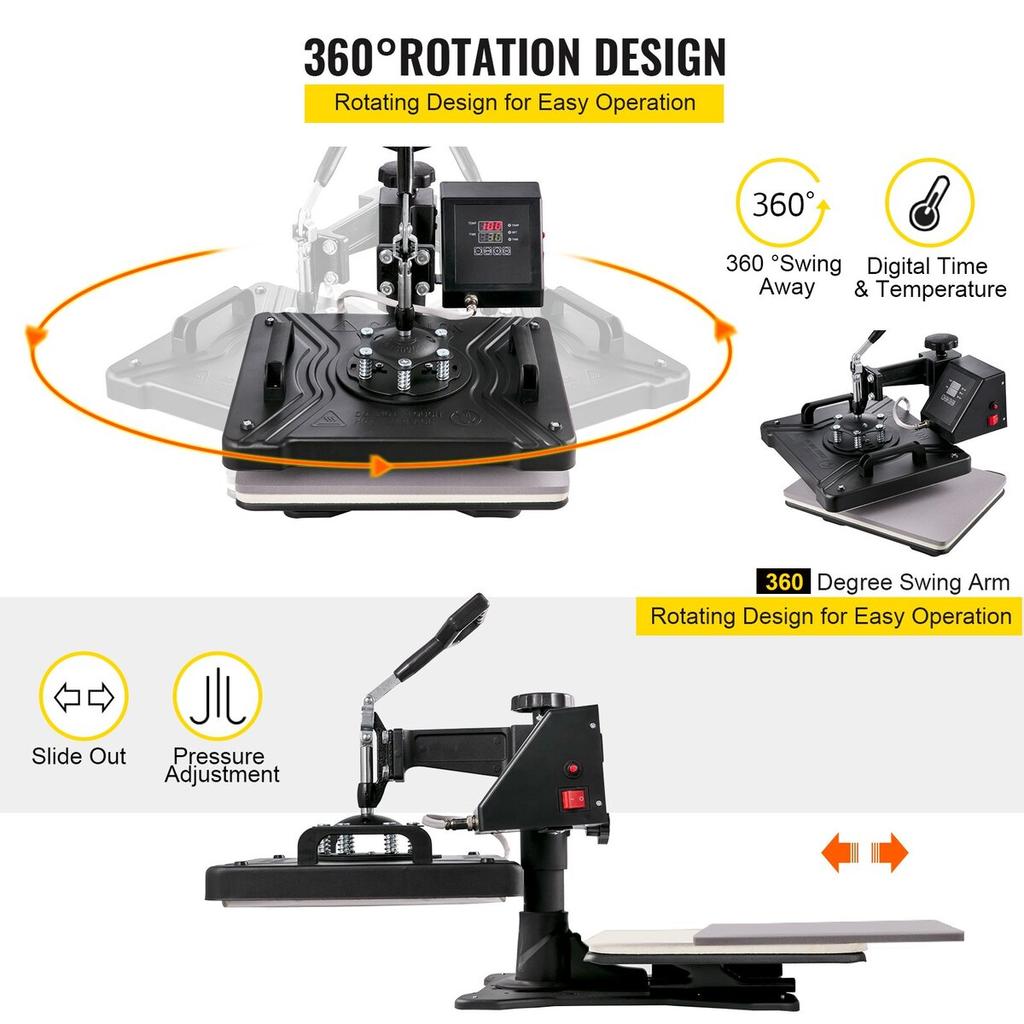 Heat Press 5 in 1 Heat Press Machine 38x30cm T-shirt Press Mug Printing Machine Multifuctional Heat Transfer Machine for T-shirt Mug Hat Plate