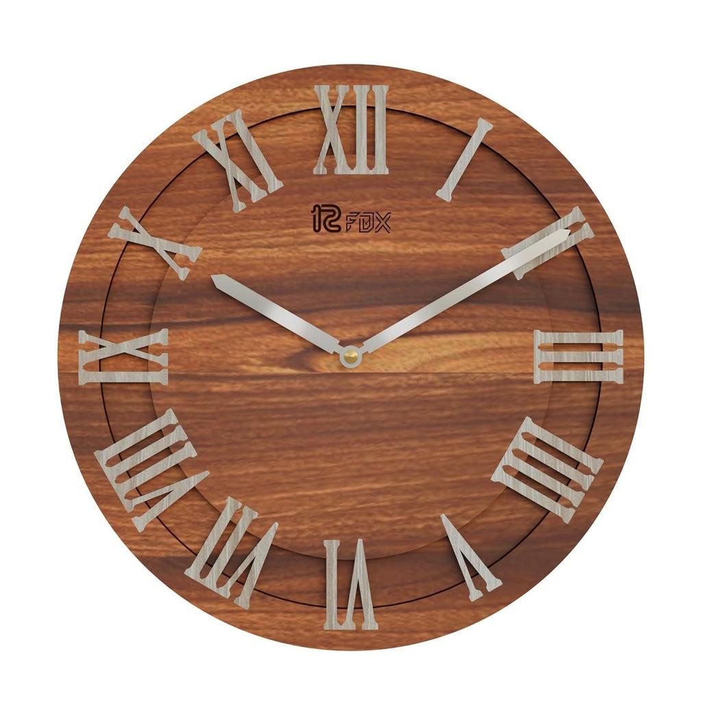 Vintage Design 12 Inch Handcrafted Stylish Elegant Analog Wooden Wall Clock for Living Room Hall Bedroom Office Gifting Asian Red Textured Wood