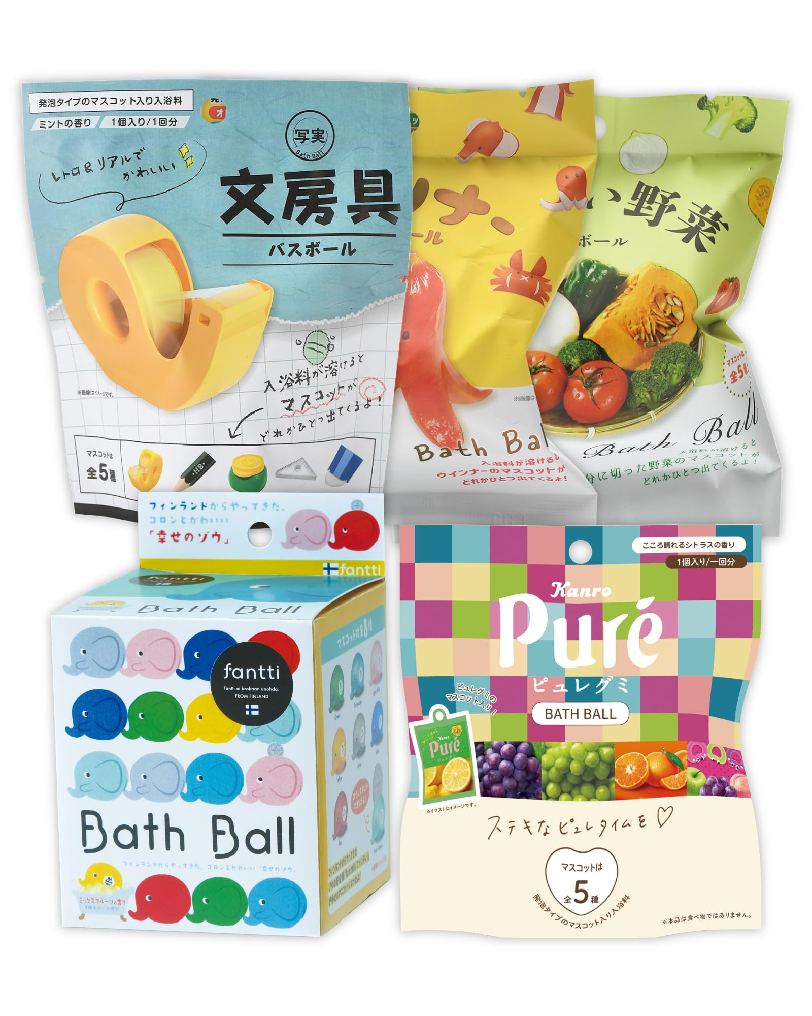 

Bath Ball Set of 5 Variety Set with Bath Bath Kids Gift Mascots, Toys, Bombs,