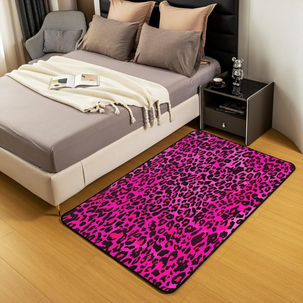 Kids Hot Pink Leopard Decor Carpet Area Rug Animal Print Living Room Rugs for Bedroom for Boys Girls Teens Cheetah Indoor Floor