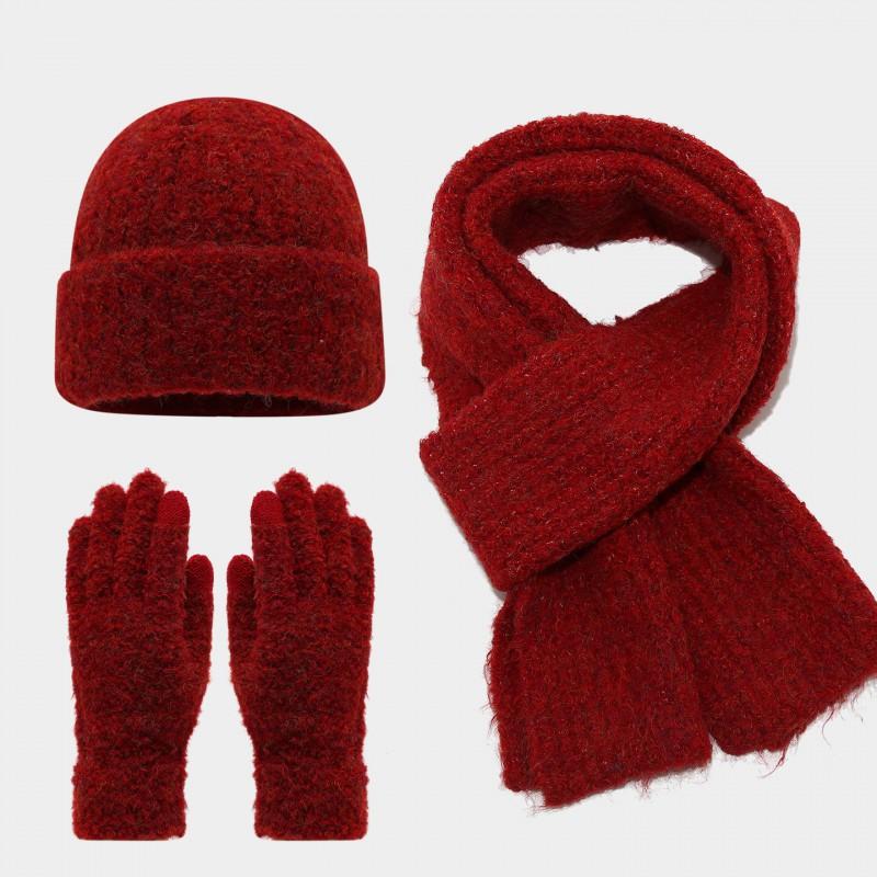 Winter Knit Beanie Scarf Gloves Set Warm Thick Acrylic Unisex Accessory Cold Weather Outdoor Use