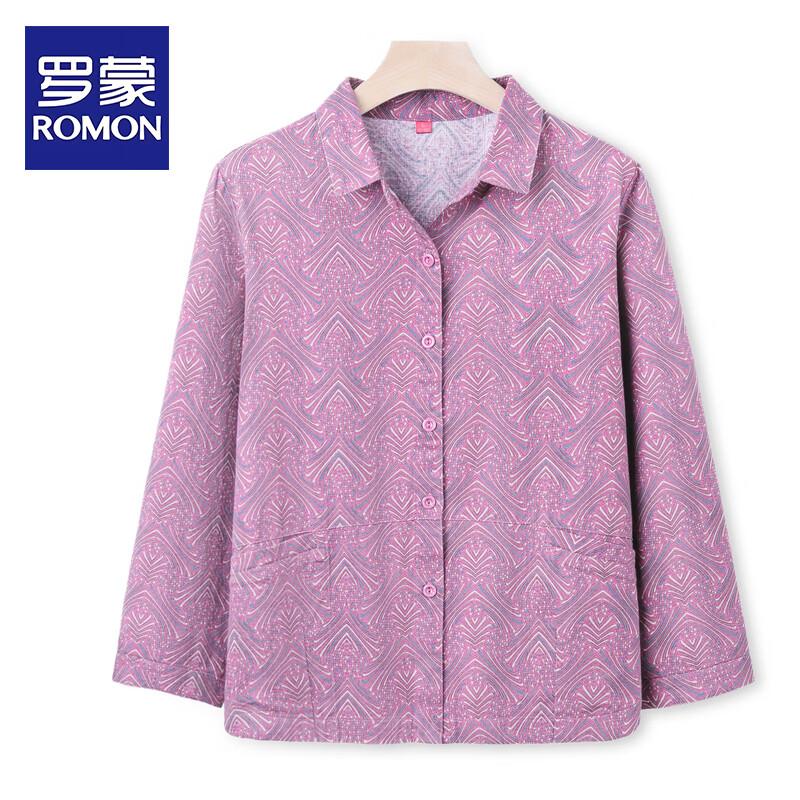 ROMON Women s Mid-Aged Floral Print Cotton Long-Sleeve Shirt 3XL