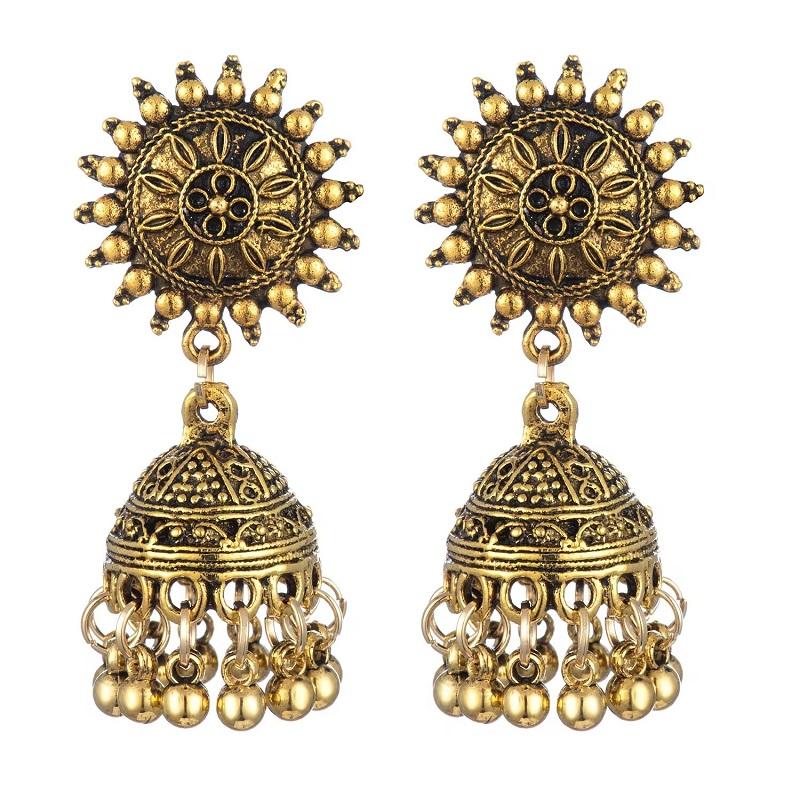 HuaTang Vintage Gold Silver Color Metal Dangle Hollow Earrings for Women Geometric Carved Ethnic Earring Indian Jewellery
