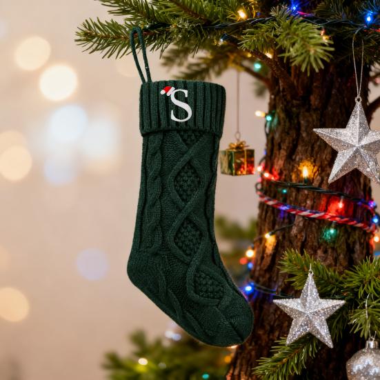 Christmas Stockings with Initials 18" Large Embroidered Monogram Knit Christmas Stocking Holiday Family Stocking for Fireplace Party Decoration