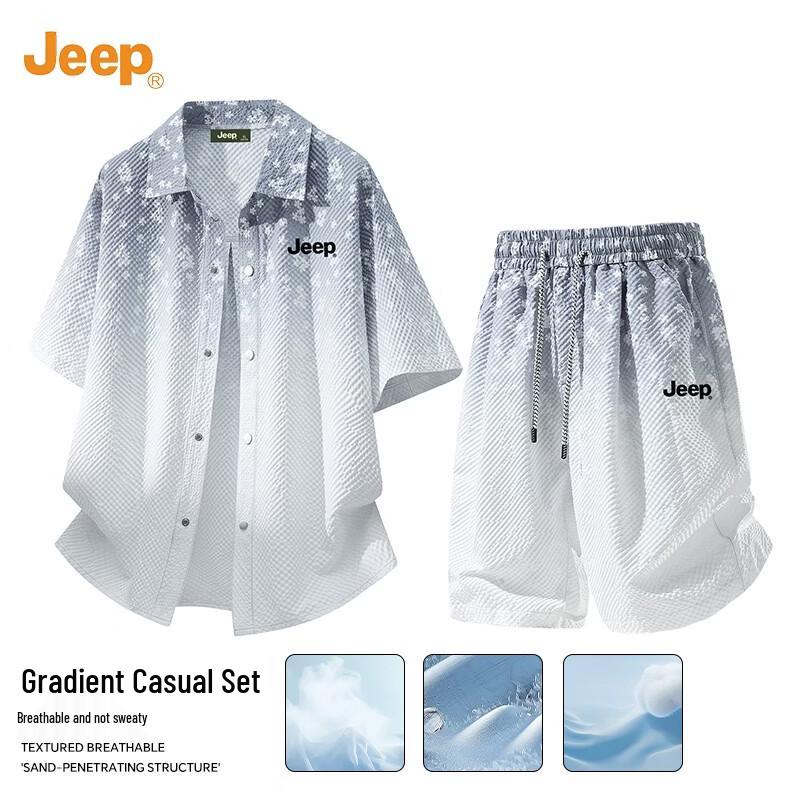 JEEP Men s Gradient Floral Breathable Summer Casual Two-Piece Set 2XL