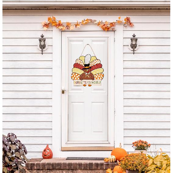 CYNOSA Thanksgiving Wreath for Front Door Turkey Door Hanger Gobble Sign Thanksgiving Turkey Outside Door Decorations