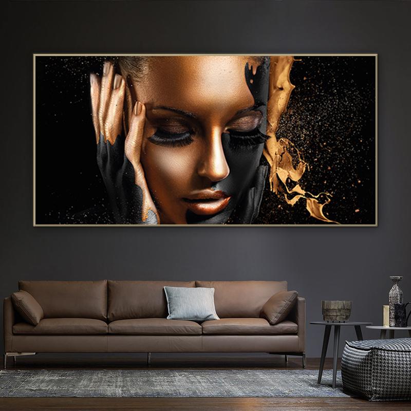 Modern Wall Art Large Canvas Painting For Living Room Decoration Golden Woman Art Pictures Print Wall Posters Home Decor Cuadros
