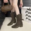 Fashion Retro Pleated Suede Long Boots for Women. 2025 Winter Fashion Chunky Stiletto Sexy Boots. Large Size Versatile Women's Boots.