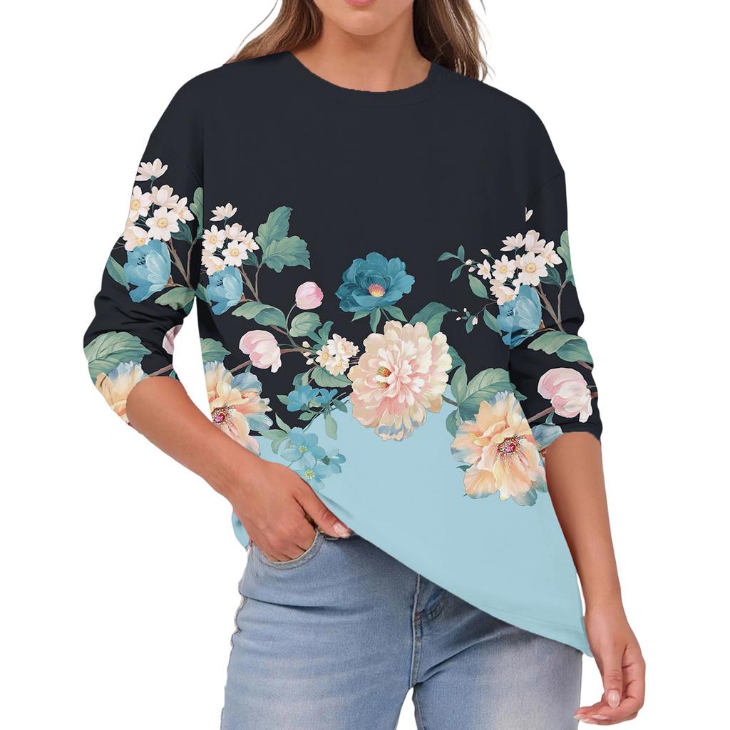 Damen Modisches Lässiges Rundhals Einfarbig Langarm Oberteil