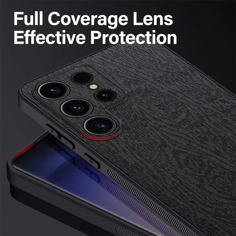 Leather Wood Pattern Case for Samsung Galaxy S24 Ultra S23 S22 S21 Plus Note 20 M55 5G Shockproof Silicone Back Protection Case