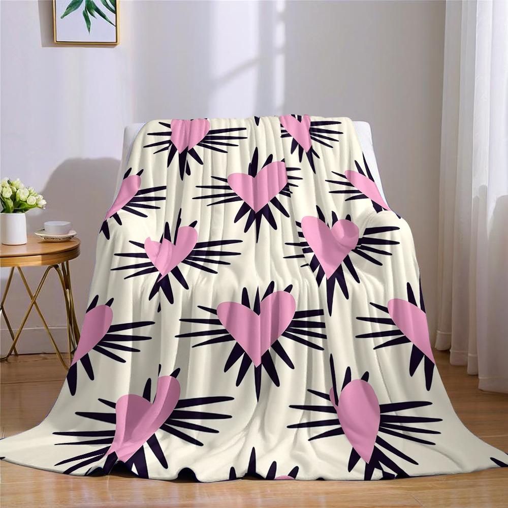 Pink Heart Burst Flannel Blanket Warm Soft Halloween Christmas Couch Warm Cozy Decorative Decor Gift for All Season