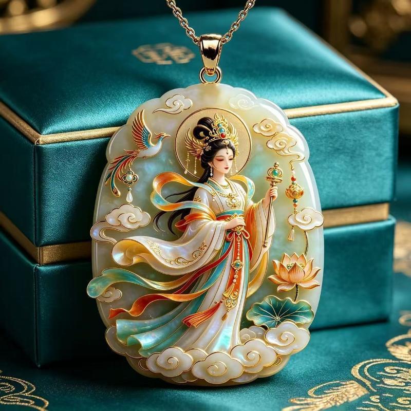 Ethnic Imitation Jade Pendant Necklace Chinese Vintage Charm Jewelry For Men Women Daily Outfit Festival Gift Use
