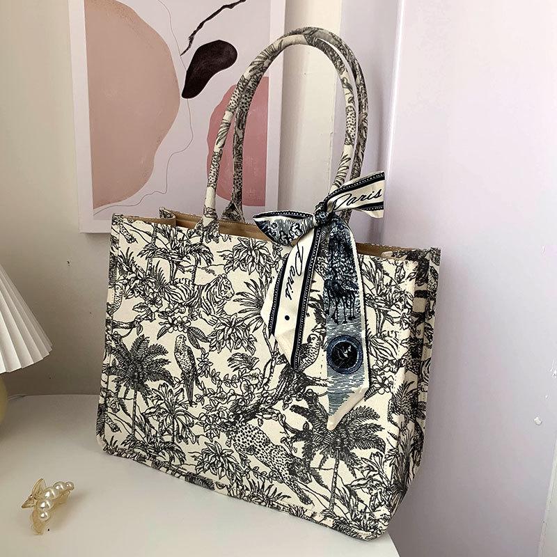 2023 Women's Large Capacity Embroidery Tote Bag – Cotton Linen Canvas Shoulder Handbag
