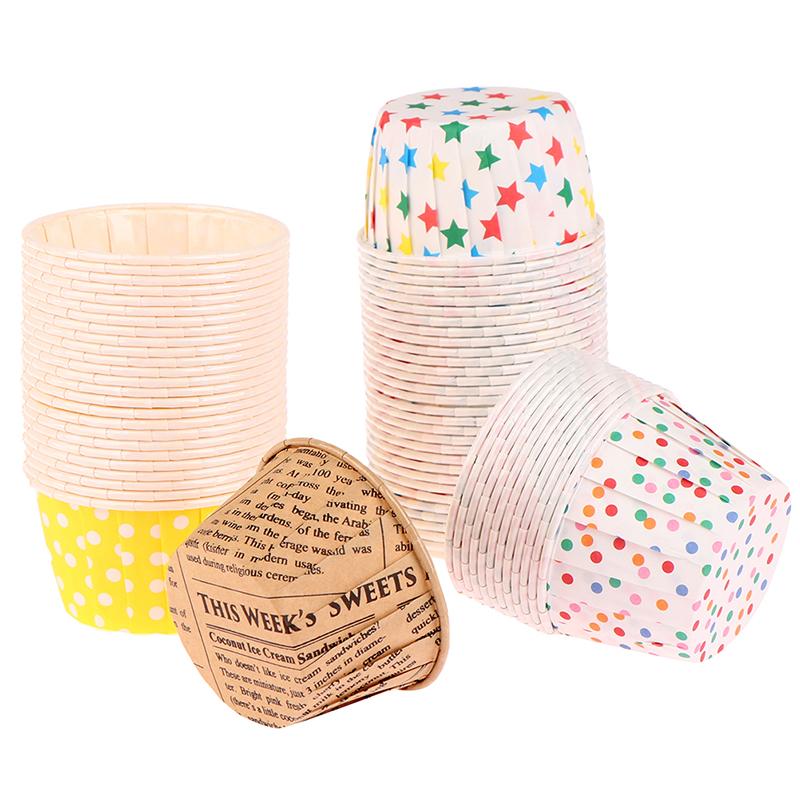 50 stuks Krullend Papieren Bekertje Flens Cake Papieren Bekertje Oliebestendig Cupcake Bakje Bakvorm Bakplaat Doos Bruiloft Feest Muffin Bekers
