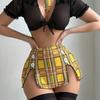 Yellow Plaid Sexy Lingerie with Peter Pan Collar - Short-Sleeved Summer Shirt