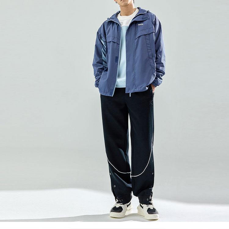 Anta Life Series Loose Logo Casual Windproof Warm Hooded Jacket Men Outerwear Light-Ink-Blue 952148640-2