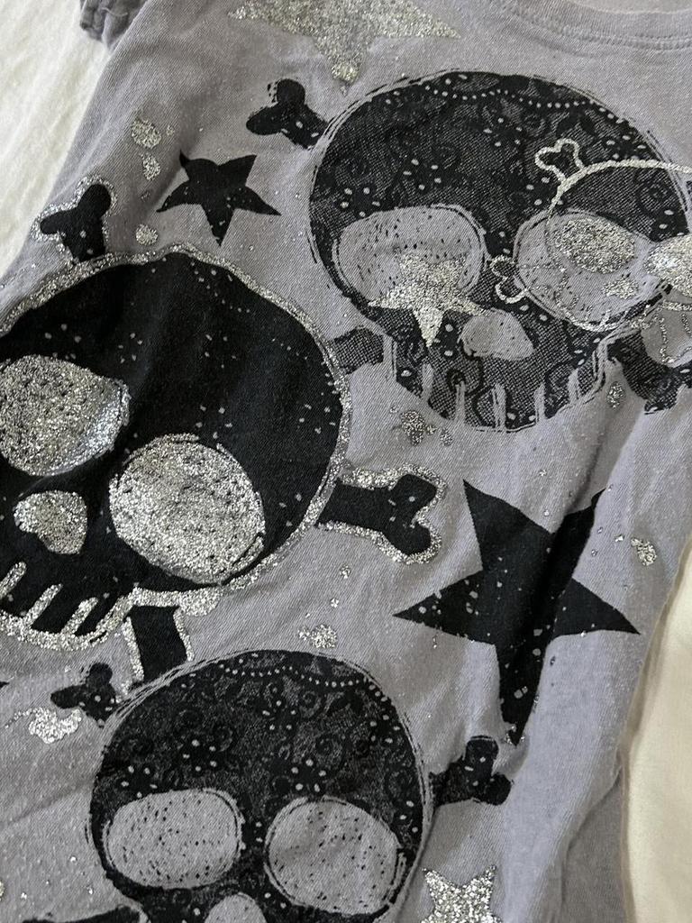 Subculture American Retro Skull Star Print Cinched Waist Short Sleeve T-shirt